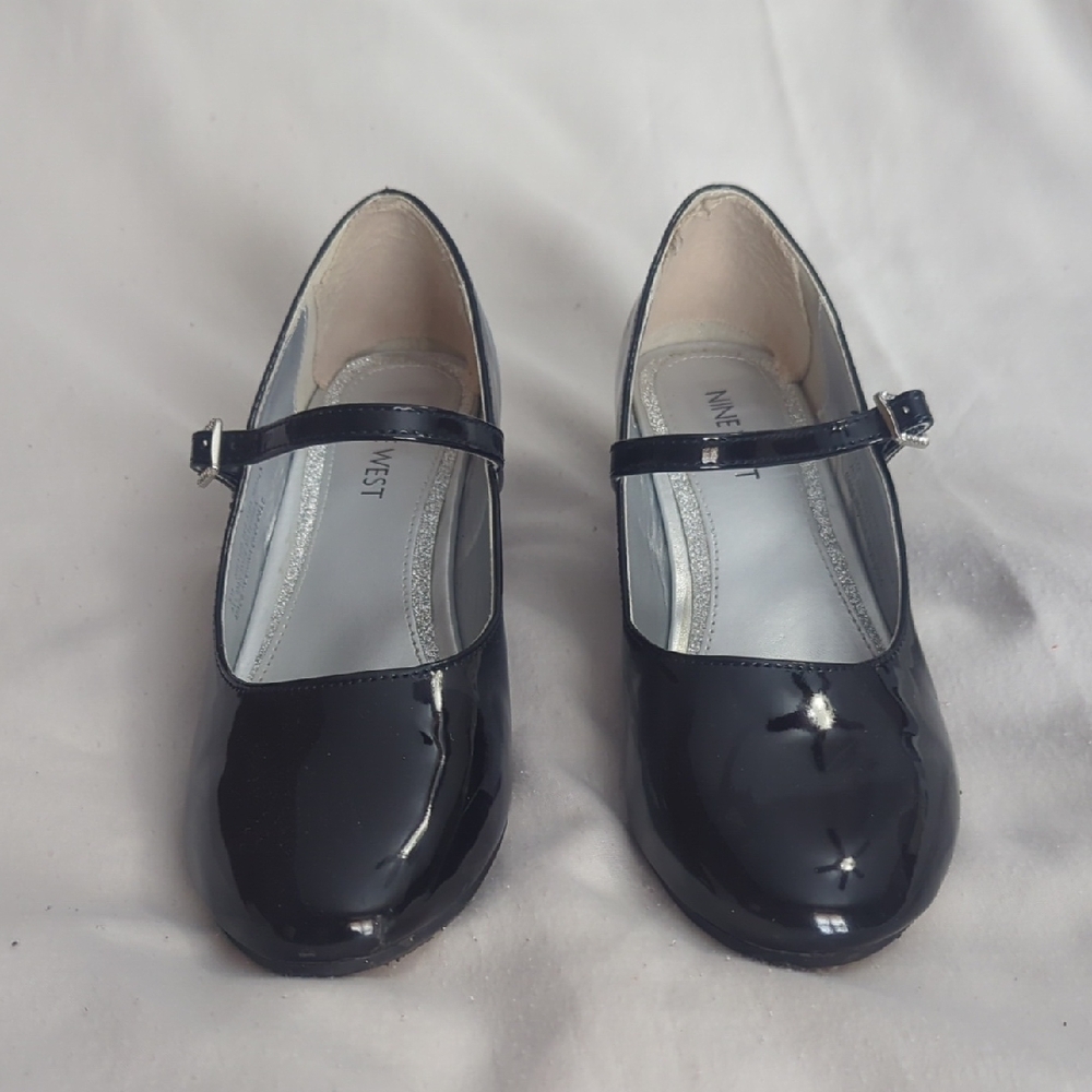 Girls Mary Jane Black Patent Leather Dress Shoes Size 5 W/ Heel